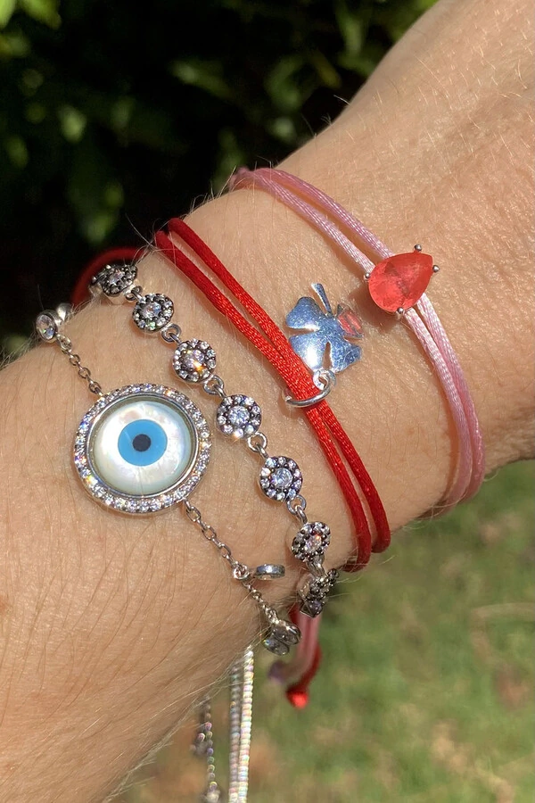 Pulseira Cordão Vermelha Pingente Trevo da Sorte Prata 925