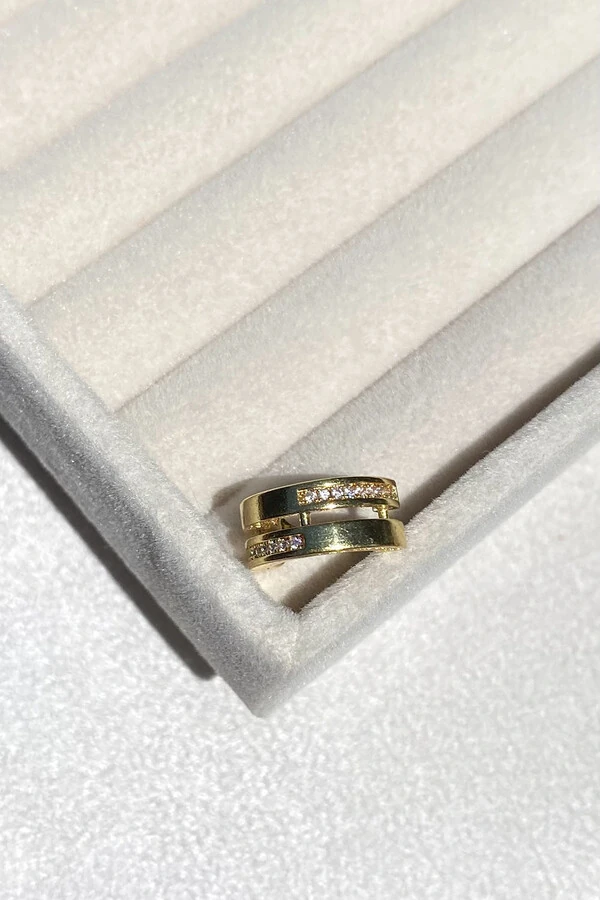 Fake Piercing Blue Zircônias Dourado