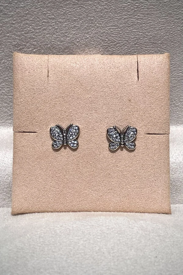 Brinco Borboletas Zircônias Prata 925 Envelhecida
