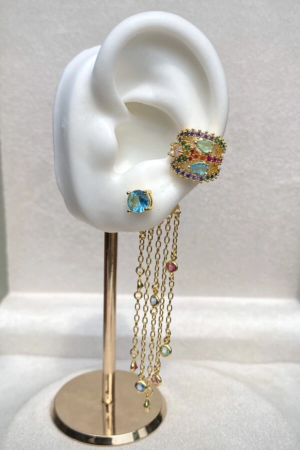 Brinco Franja Pontos de Luz Zircônias Coloridas