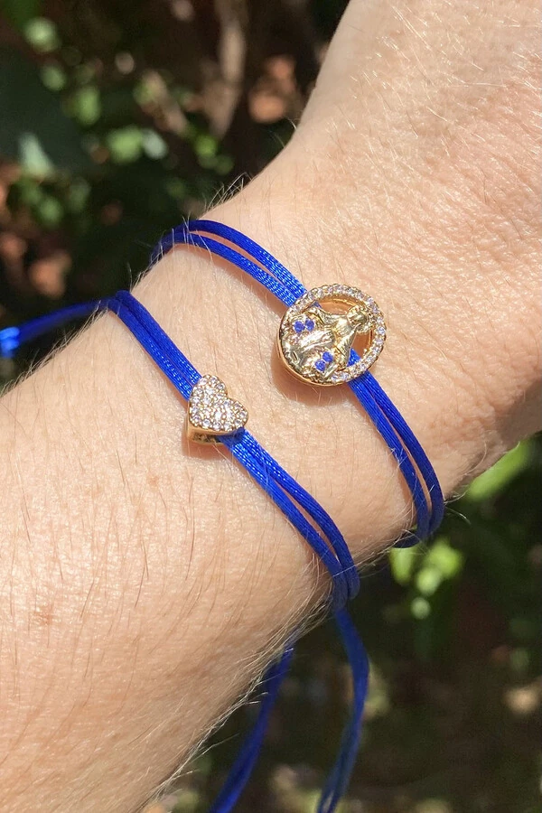 Pulseira Pingente Coração P Zircônias AZul Royal