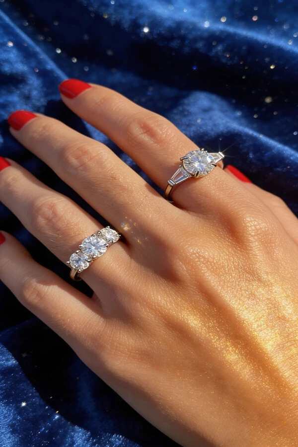 Anel Moissanite Aparador Pedra Central 6MM Prata 925 Ródio Branco