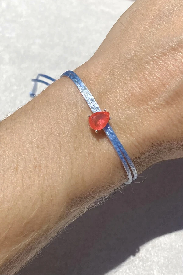 Pulseira Cordão Azul Claro Gota Fusion Coral Prata 925