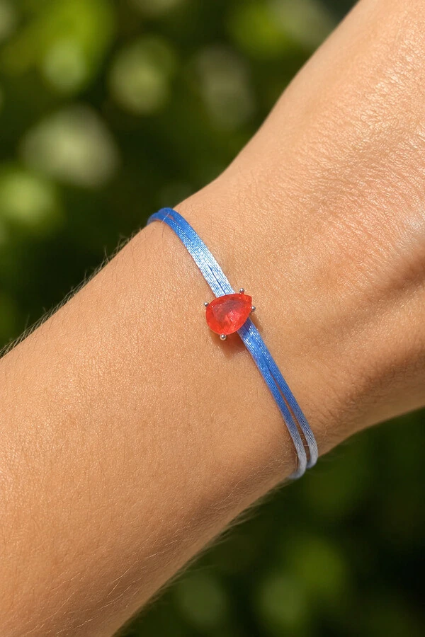 Pulseira Cordão Azul Claro Gota Fusion Coral Prata 925