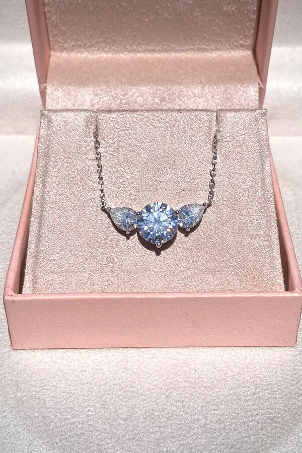 Colar Pontos de Luzes Central 9MM Moissanite Prata 925 Ródio Branco