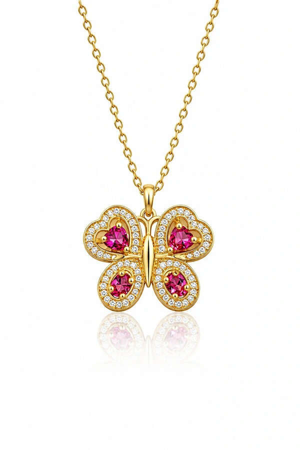 Colar Pingente Borboleta Zircônias Ouro 18k