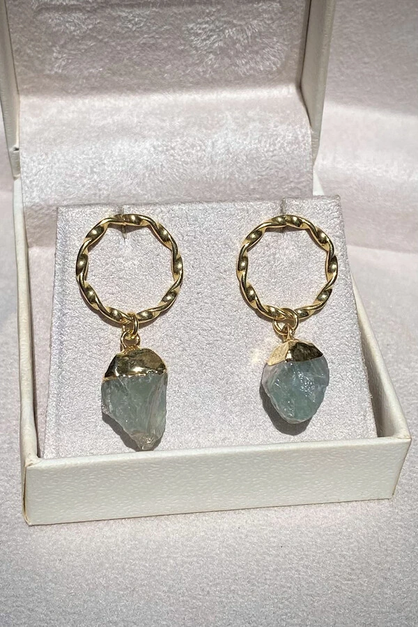 Brinco Pedra Ágata Verde Ouro 18k