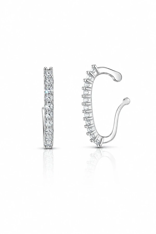 Fake Piercing Earhook Zircônias Ródio Branco