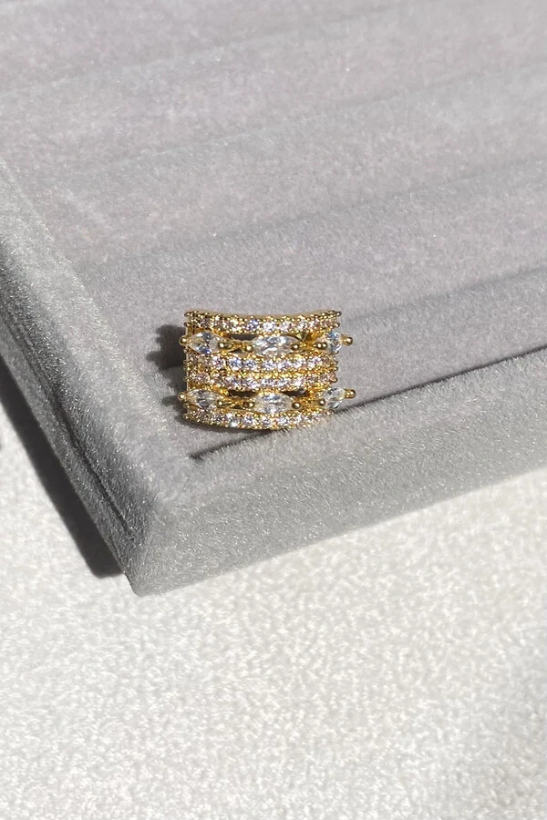 Fake Piercing Zircônias Largo Dourado