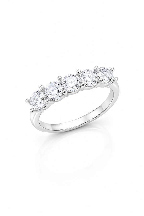 Anel Moissanite Aparador com 5 pedras 4MM Prata 925 Ródio Branco