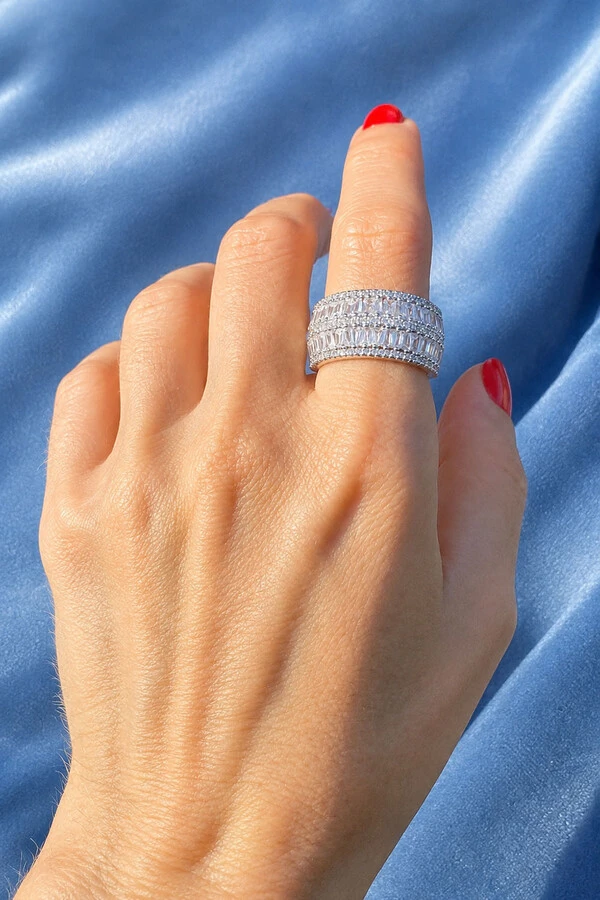 Anel Blue Zircônia Ródio Branco