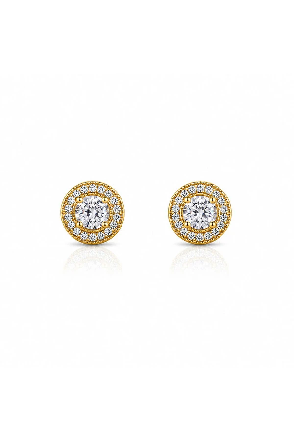 Brinco Ponto Luz Girassol Zircônia ouro 18k