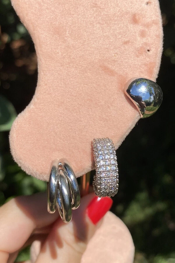 Brinco Argola Betina Tripla Fosca P Ródio Branco