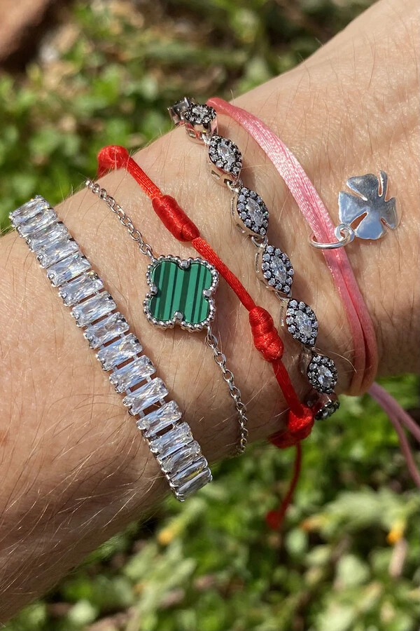 Pulseira Cordão Rosa Pingente Trevo Prata 925