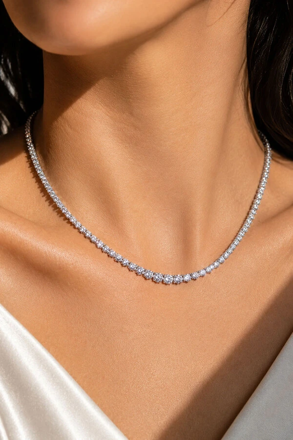 Colar Riviera 3mm Zircônia Ródio Branco