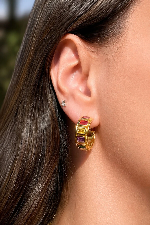 Brinco Argola Colorida Ouro 18k