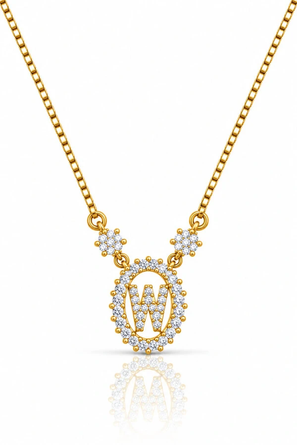 Colar Inicial Letra W Pequena Banhado no Ouro 18k