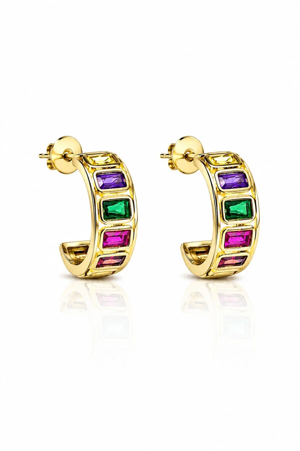 Brinco Argola Colorida Ouro 18k