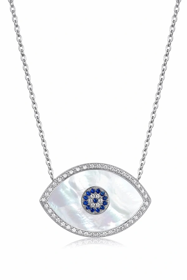 Colar Olho Grego Turquia Madrepérola Zircônia Prata 925 com Ródio Branco