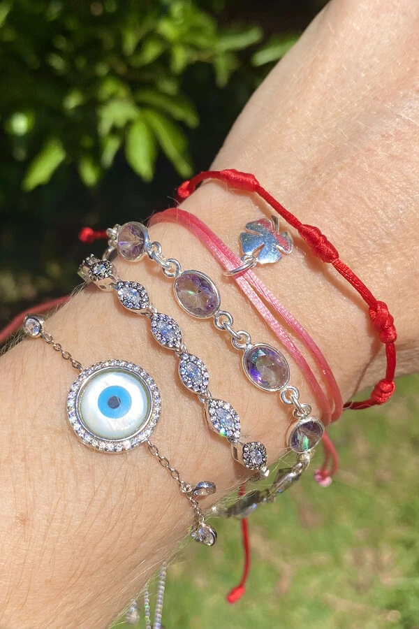 Pulseira Cordão Rosa Pingente Trevo Prata 925