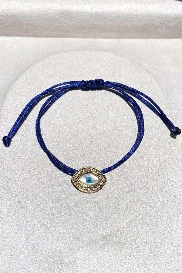 Pulseira Pingente Olho Grego Madrepérola Zircônias Azul Marinho