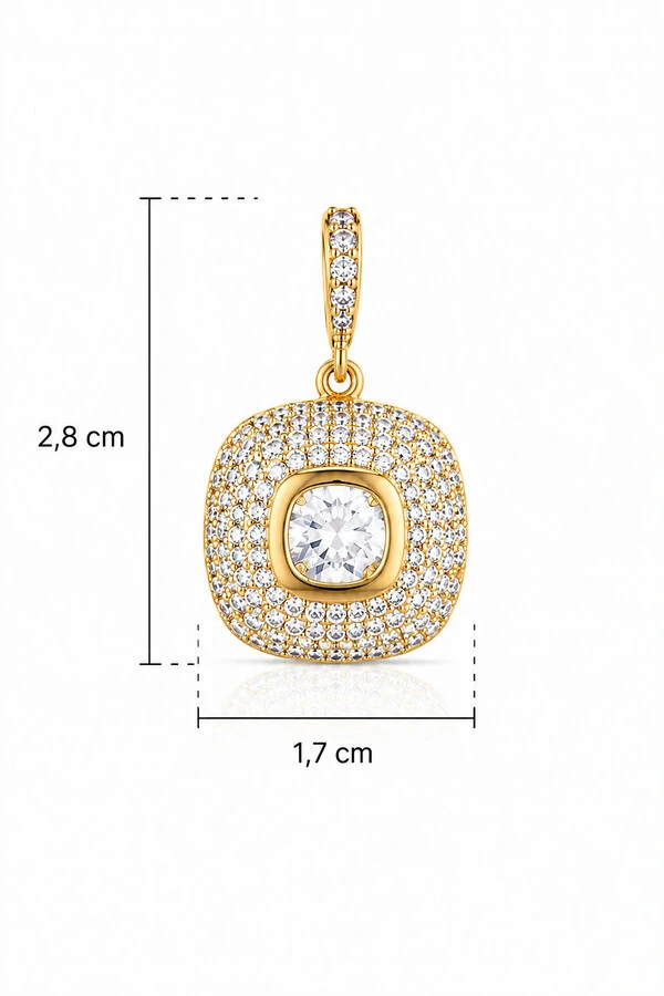 Pingente Quadrado Zircônias Banhado Ouro 18k