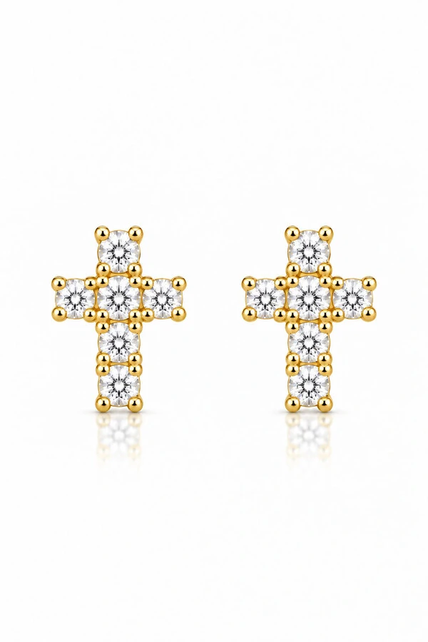 Brinco Cruz Zircônias banhado no Ouro 18k