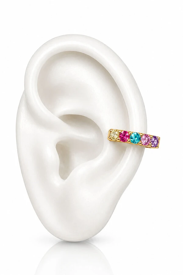 Fake Piercing JULY Zircônias Coloridas Ouro 18k