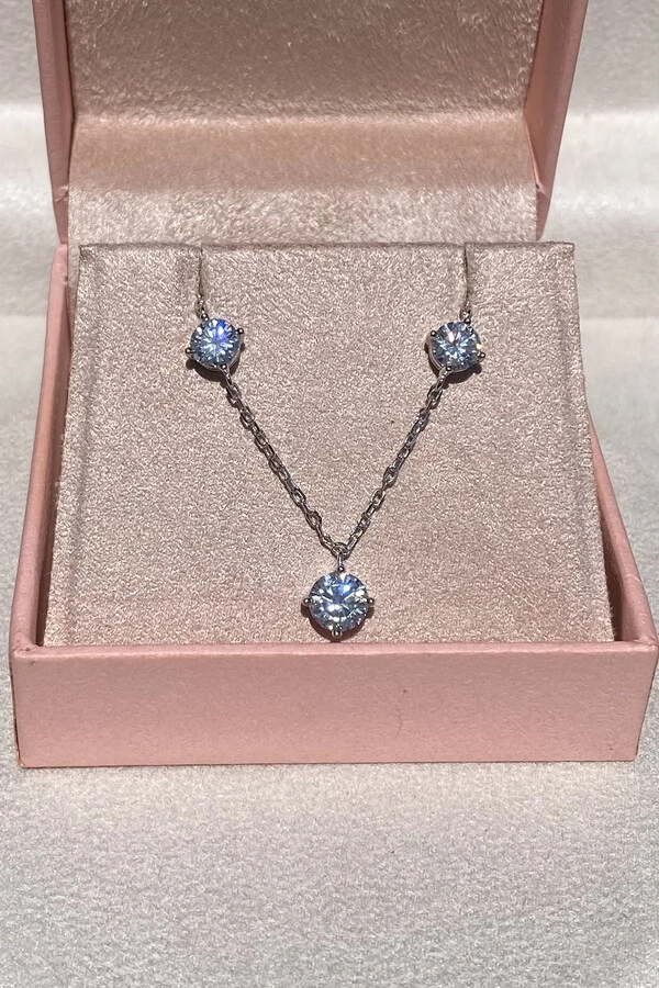 Colar 3 Pontos de Luzes Central 6MM Moissanite Prata 925 Ródio Branco