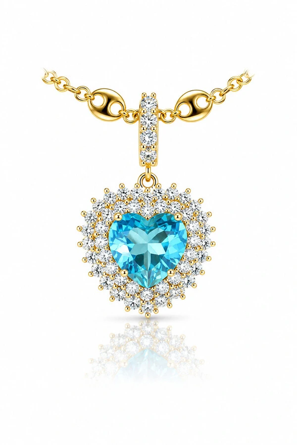 Pingente Coração Aqua Zircônia Ouro 18k