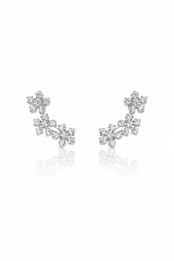 Brinco Earcuf 3 Flores Zircônias Prata 925