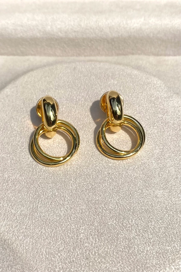 Brinco Dourado Argolas Duplas Ouro 18k