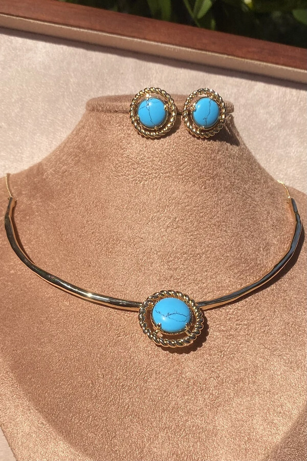 Colar Aro Pingente Turquesa Ouro 18k