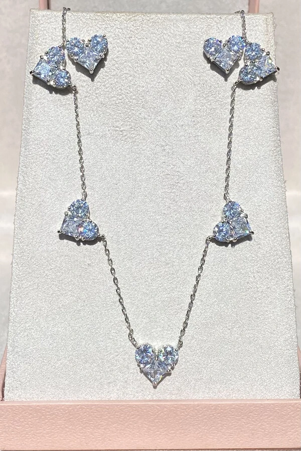 Conjunto Coração Cristal Ródio Branco