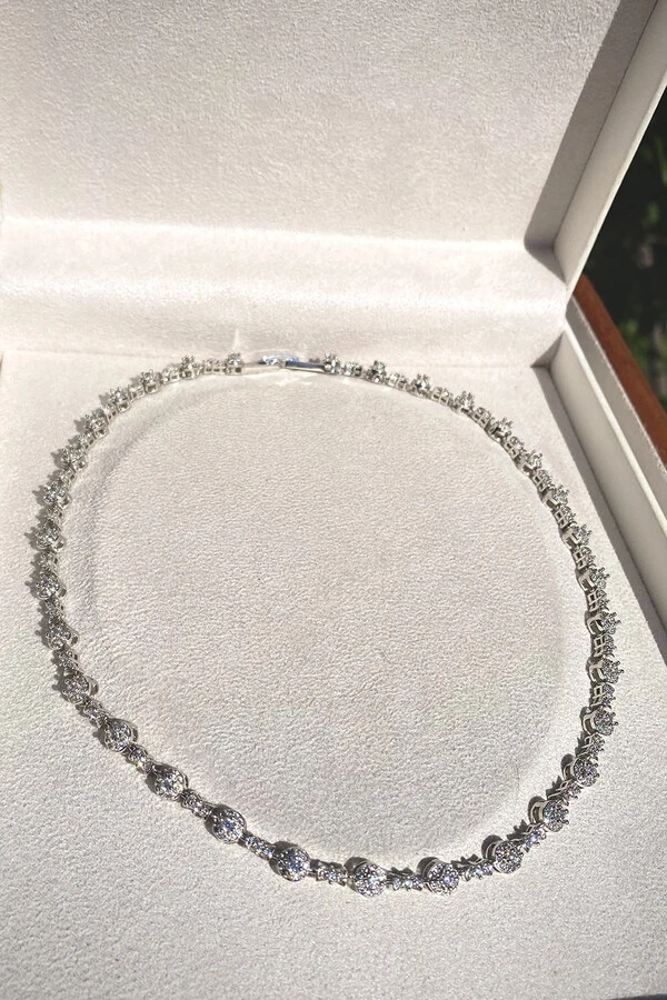 Colar Riviera Flores Zircônia Ródio Branco