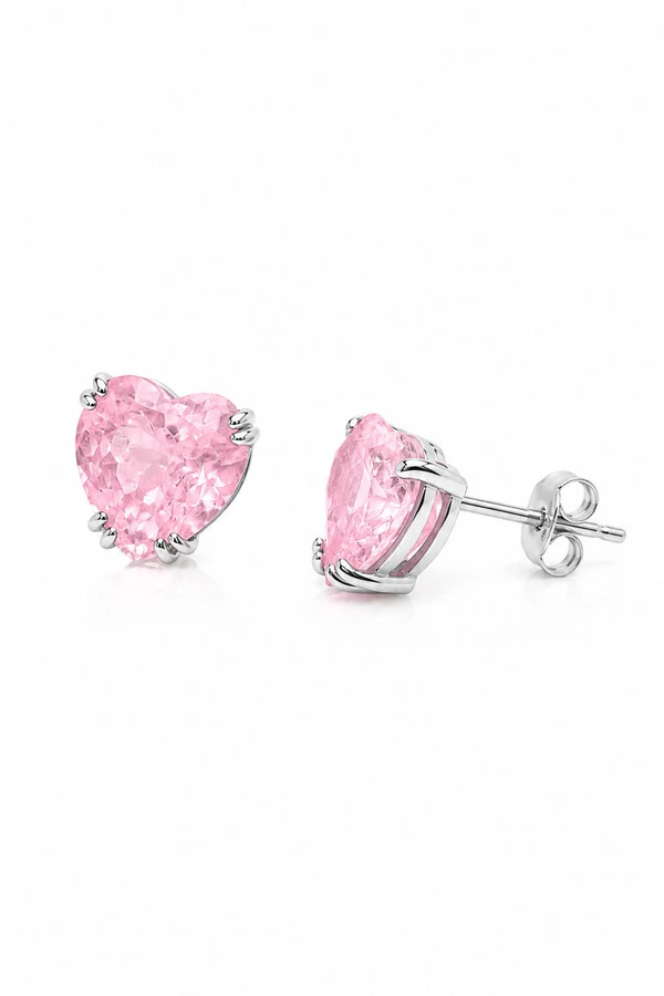 Brinco Coração Fusion Rosa Turmalina P Ródio