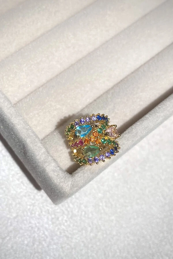 Fake Piercing Zircônias Coloridas Largo Dourado