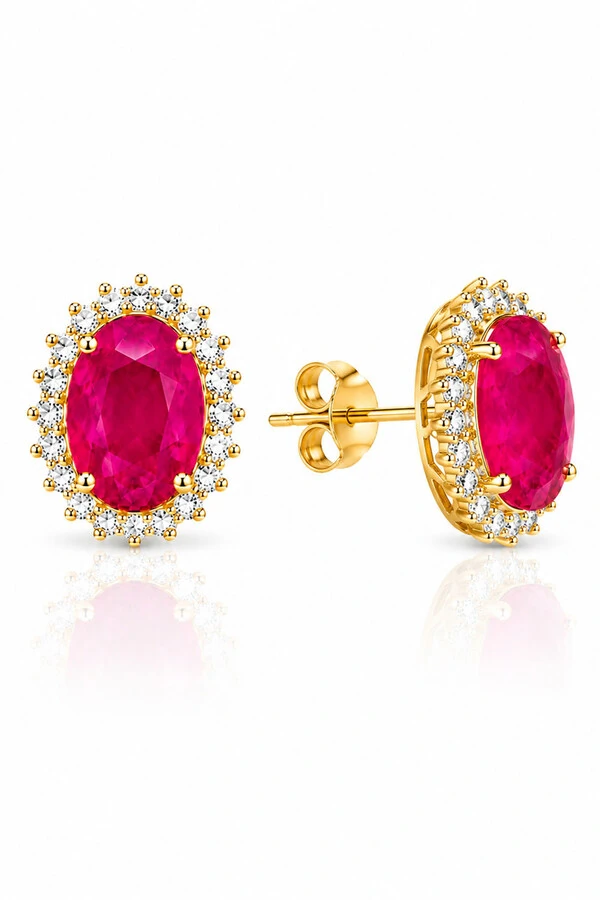 Brinco Oval Fusion Pink Zircônia Ouro 18k