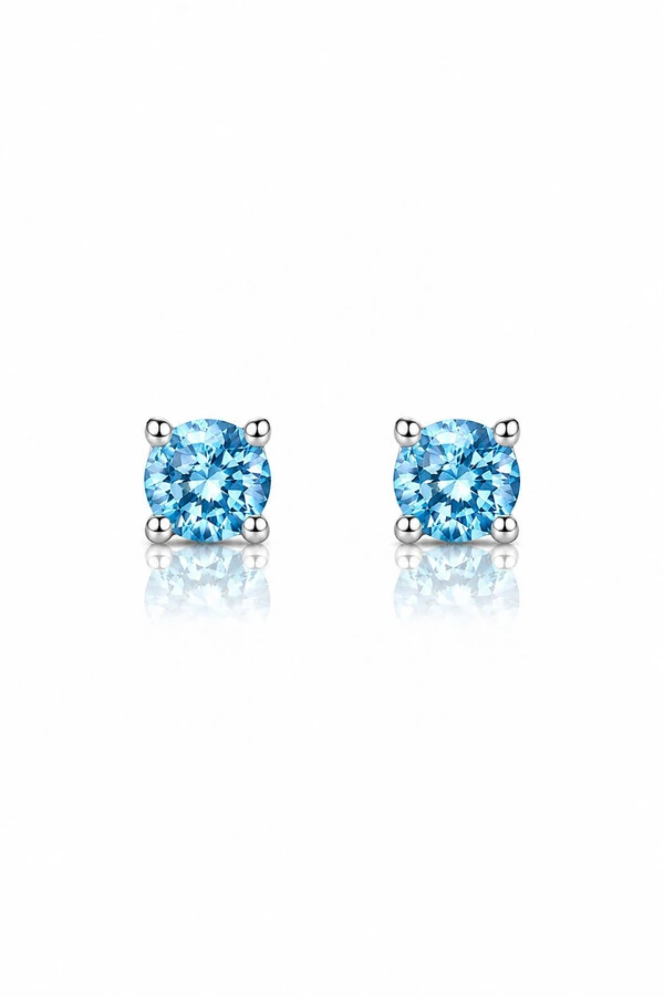 Brinco Ponto luz 6MM Aqua Marine Zircônia Ródio Branco