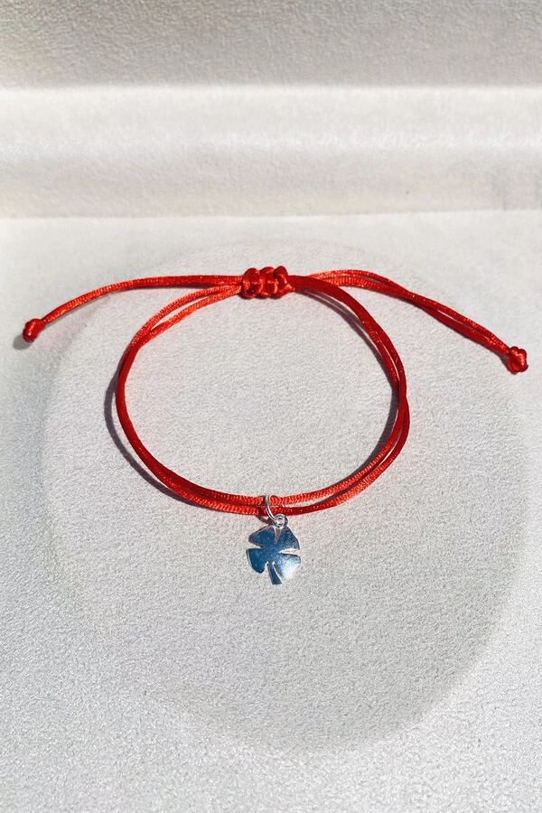 Pulseira Cordão Vermelha Pingente Trevo da Sorte Prata 925