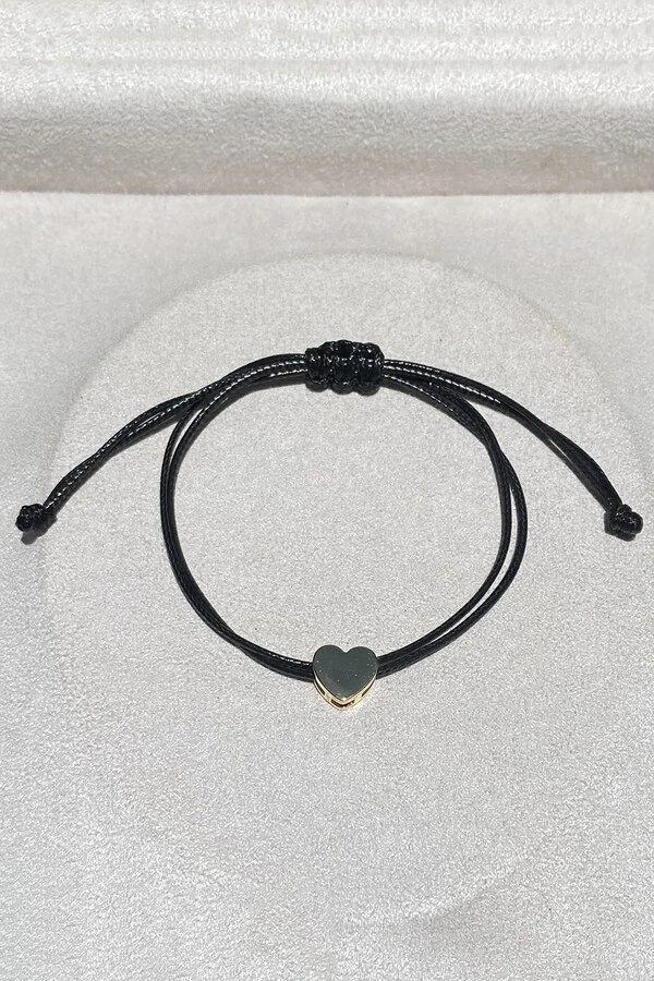 Pulseira Pingente Coração Liso Preta