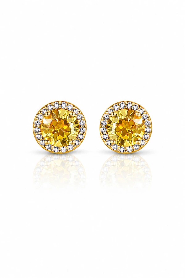 Brinco Ponto Luz Yellow Fancy Com Zircônias Ouro 18k