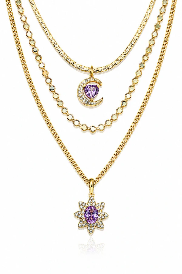 Colar Choker Pingente Lua e Coração Rosa Zircônia