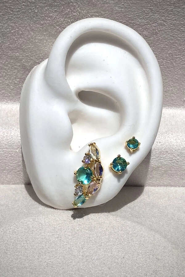 Brinco Earcuff Candy Colors Zircônias Ouro 18k