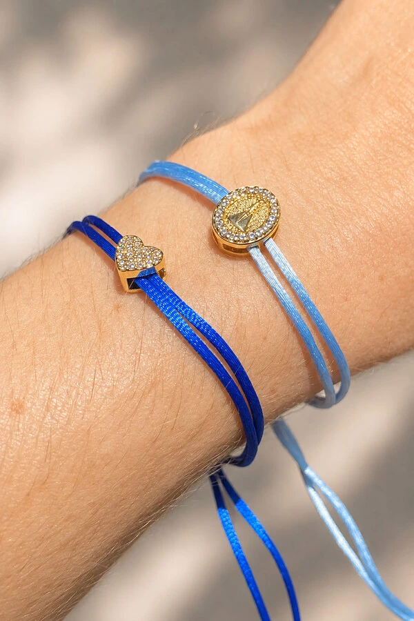 Pulseira Pingente Coração P Zircônias AZul Royal