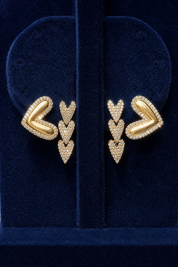 Brinco Corações Ouro 18k