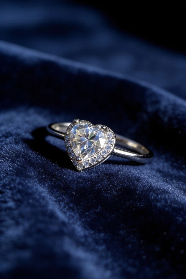 Anel Coração Moissanite 7x7 MM Prata 925 Ródio Branco
