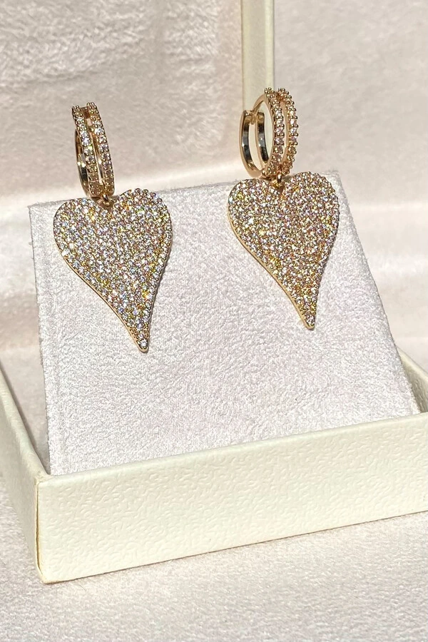 Brinco Argola Coração Zircônias Ouro 18k