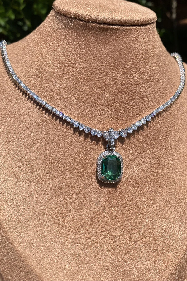 Pingente Quadrado Turmalina Zircônias Ródio Branco