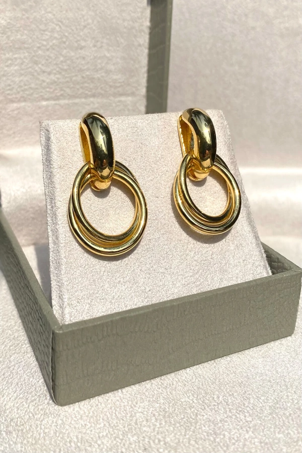 Brinco Dourado Argolas Duplas Ouro 18k
